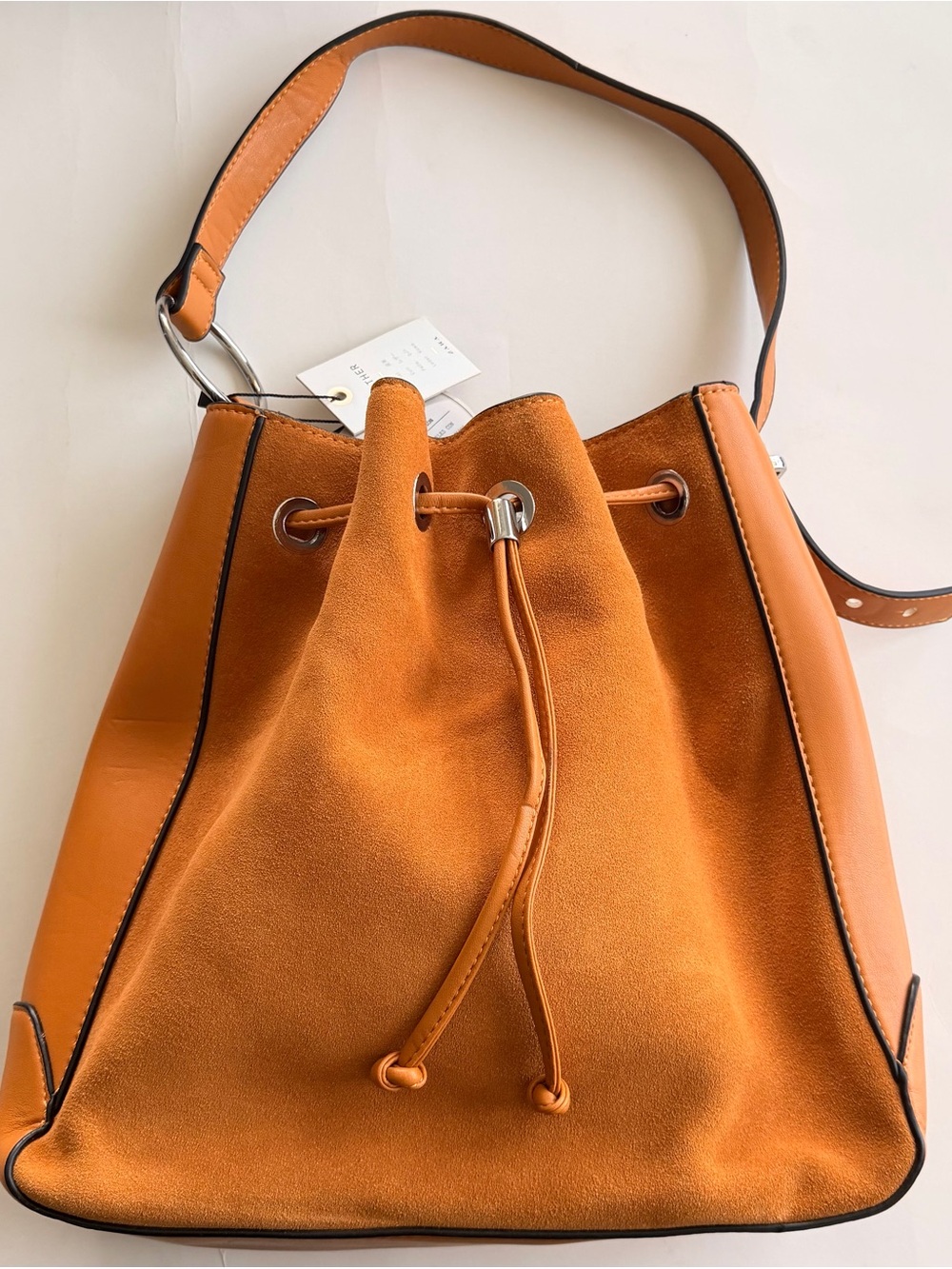 Zara Leather Camel Brown Drawstring Bucket Shoulder Bag